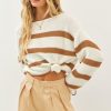 Striped Knit Pullover Oversized Boat Neck Sweater Relaxed