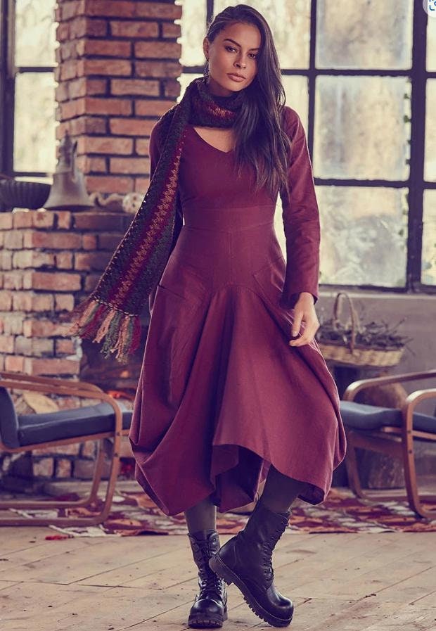 V Neck Boho Long Sleeve Asymmetric Dress With V Neck Boho Long Sleeve Asymmetric Dress With