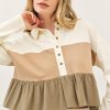 Colorblock Tiered Cotton Blend Top Ruffle Flare Long